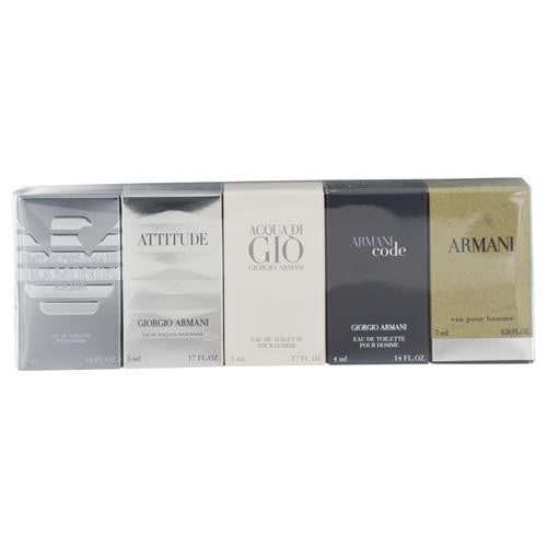 Giorgio Armani Variety By Giorgio Armani 5 Piece Mens Variety With Armani Code & Armani New & Acqua Di Gio & Attitude & Emporio Armani Diamonds And All Are Edt Minis