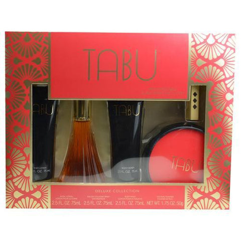 Tabu By Dana Eau De Cologne Spray 2.5 Oz & Body Lotion 2.5 Oz & Body Wash 2.5 Oz & Dusting Powder 1.75 Oz & Free Eau De Cologne Refillable Purse Spray (empty)